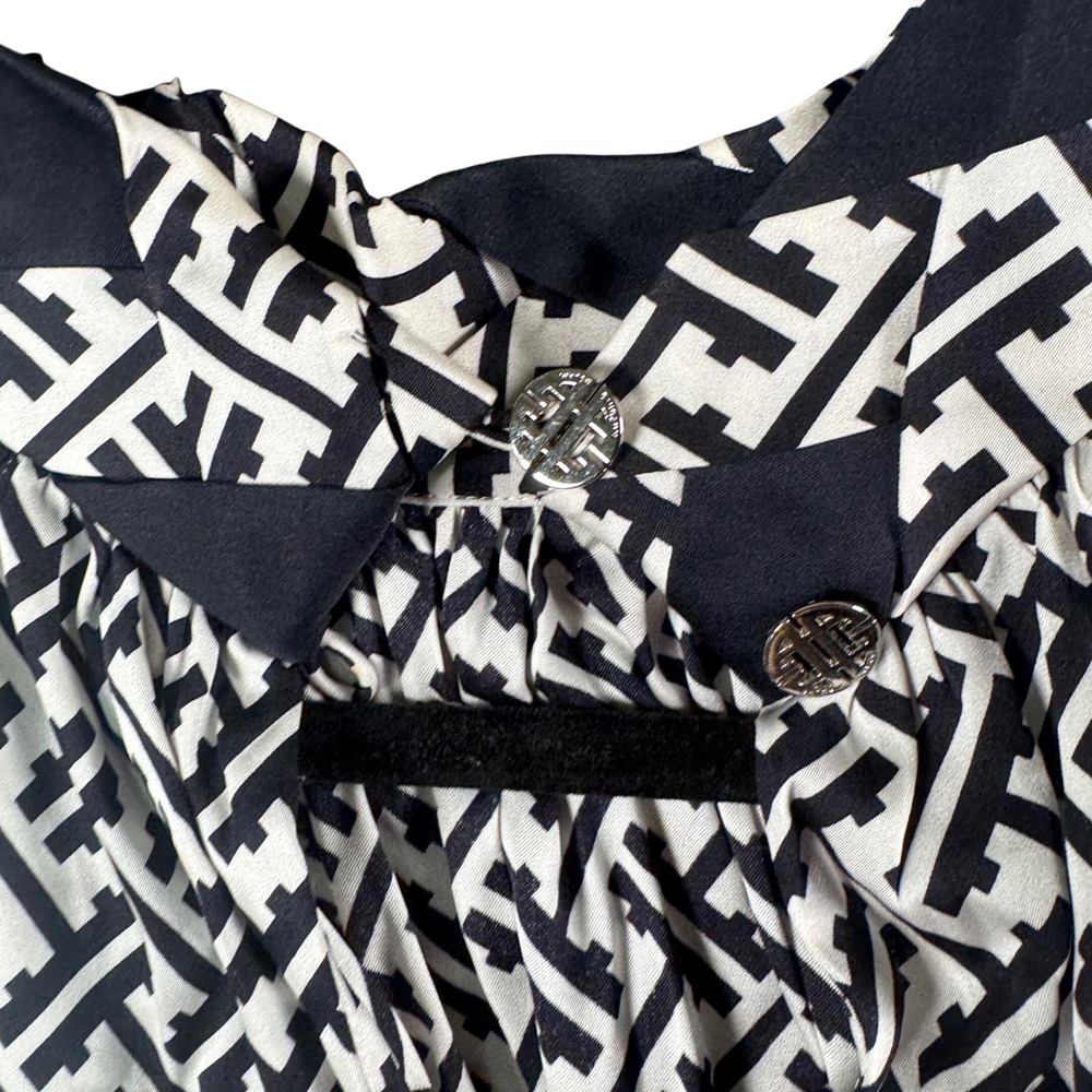 Antonio Melani Silk Blend Halter Top Black White Geo‎ Print Preppy Chic M - Picture 7 of 8